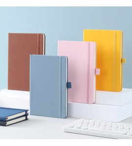 Custom Macaron Color Pu Leather Cover Sewn Binding Blank Notebook Daily Planner For School With Elastic Band